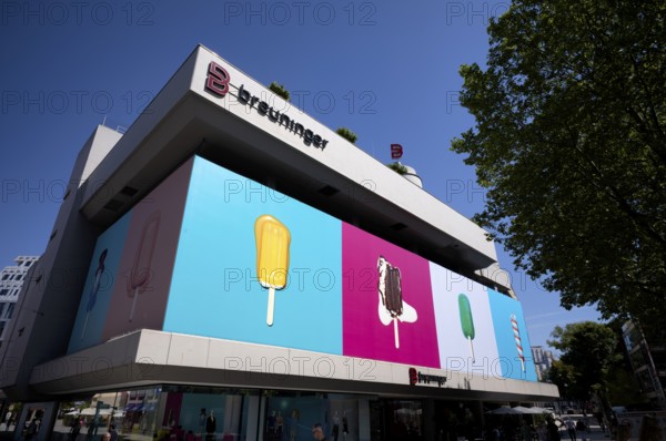 Summer decoration, ice cream, ice lolly, pictures on the facade of the Breuninger department