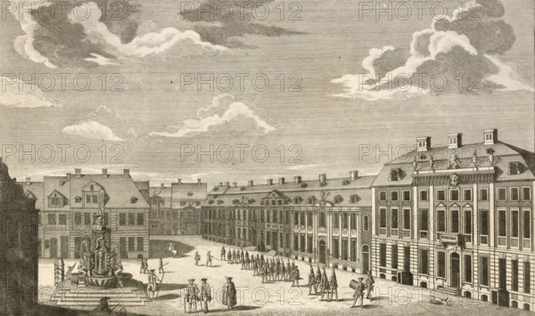 The horse market in Stettin, Germany, around 1880, digitally restored reproduction of a 19th