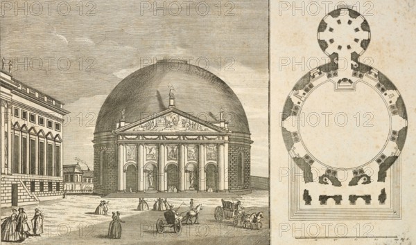 St Hedwig's Catholic Church in Berlin, view and ground plan, Germany, c. 1880, digitally restored