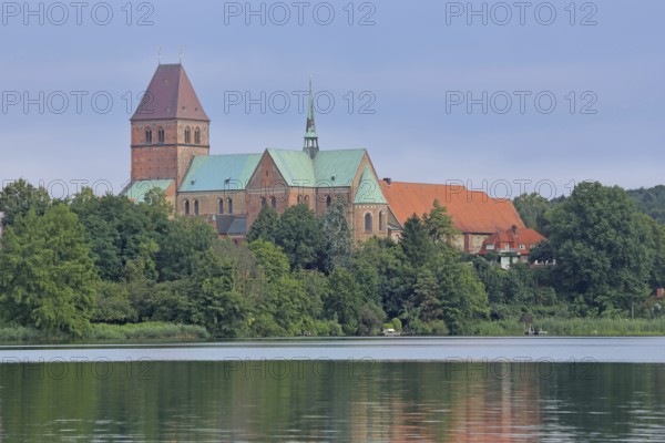 Romanesque cathedral with cathedral lake, Brick Romanesque, Brick church, Romanesque, Lake,