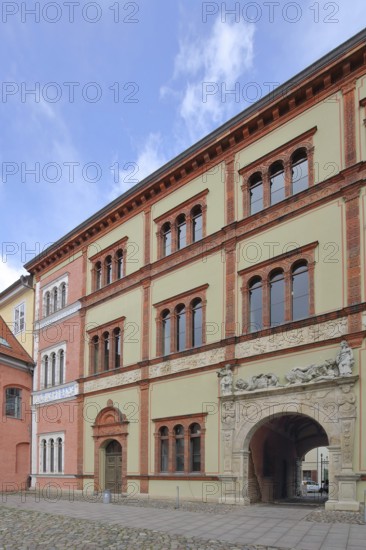 Historic district court with archway, portal, Wismar, Mecklenburg-Western Pomerania, Germany