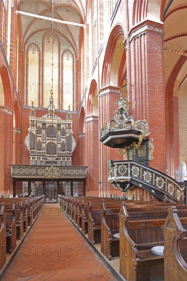 Gothic UNESCO St. Nikolai Church with pulpit and pulpit bonnet, pulpit cover, soundboard, pulpit
