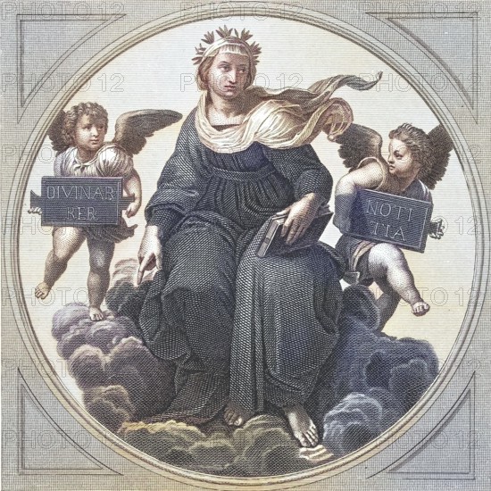 Symbolism of theology, An angel with books and putti on clouds, symbolising knowledge and
