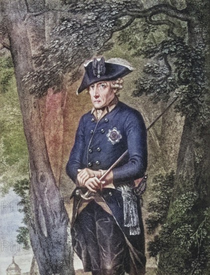 Frederick II, 1712 to 1786, King of Prussia (1740 to 1786) of the Hohenzollern dynasty. From Books