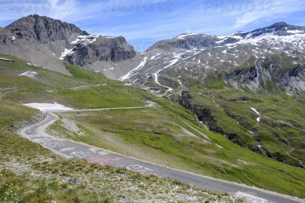 View of last section part of mountain road pass road alpine road above above tree line shortly in