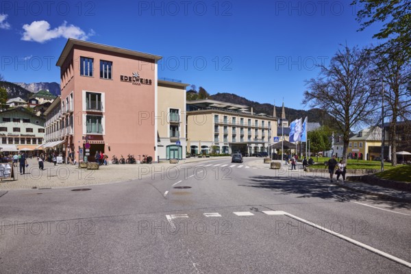 Hotel Edelweiss, buildings, general architecture, trees, road markings lanes, pedestrians as