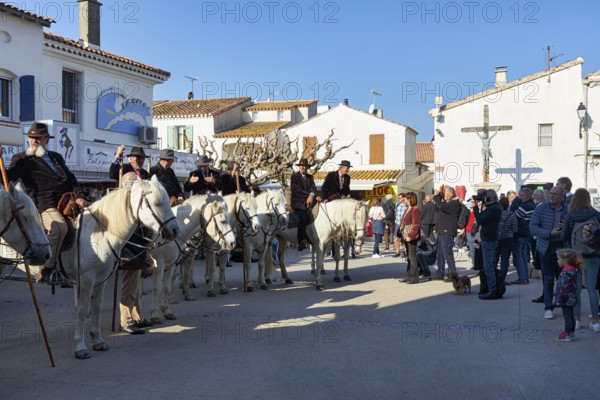 Guardians of the Camargue, traditional shepherds, riders on Camargue horses, spectators,