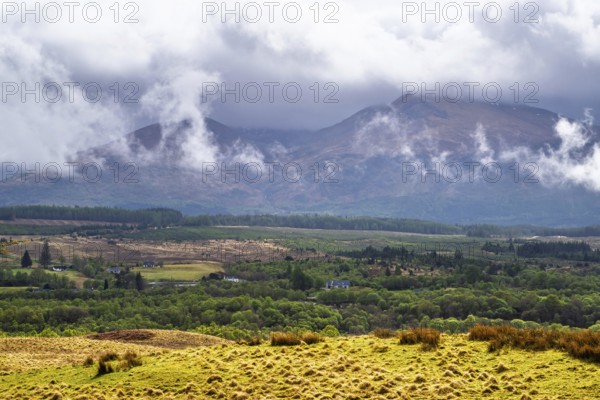 Nevis Range Mountains from Commando Memorial, Grampian Mountains, Fort William, Highland, Lochaber,