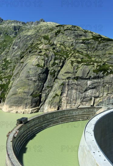 Replacement of Spitallamm dam, old dam on the left, new Spitallamm dam on the right, Grimsel