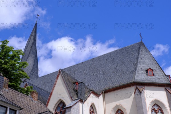 Twisted tower, parish church of St Clemens, Mayen, Vulkaneifel, Eifel, Rhineland-Palatinate,