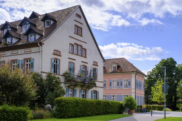 Lobdengau Museum, with sculpture La Protection, on the banks of the Neckar, Ladenburg, Rhine-Neckar