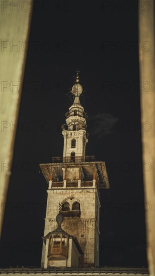 A night photo of the famous Umayyad Mosque in Damascus