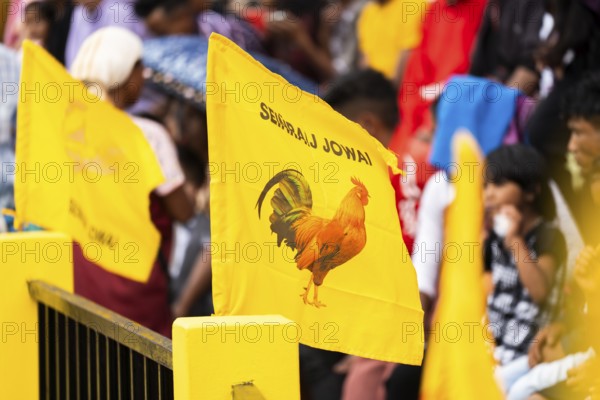 JOWAI, INDIA - JULY 14: A flag featuring a hen during celebrate an event organised to mark the