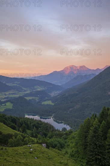 Magical sunset at the Halsalm above the Hintersee with a view of the Hoher Göll