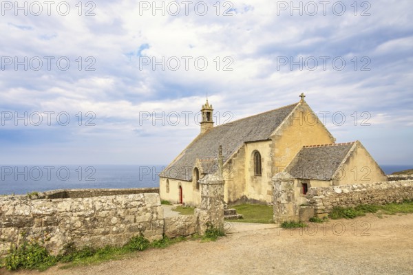 Old Chapelle Saint-They at Pointe du van by the sea at the coast, Crozon peninsula, Bretagne,