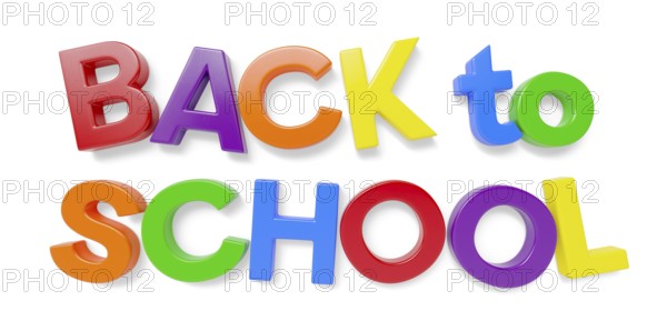 Plastic magnetic letters spelling the phrase back to school with drop shadow isolated on a white