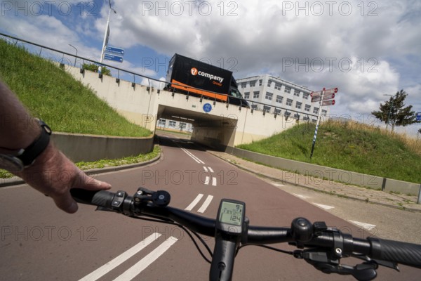 Roundabout in the Dutch city of Houten, the lanes for cars and bicycles are separated, the cycle