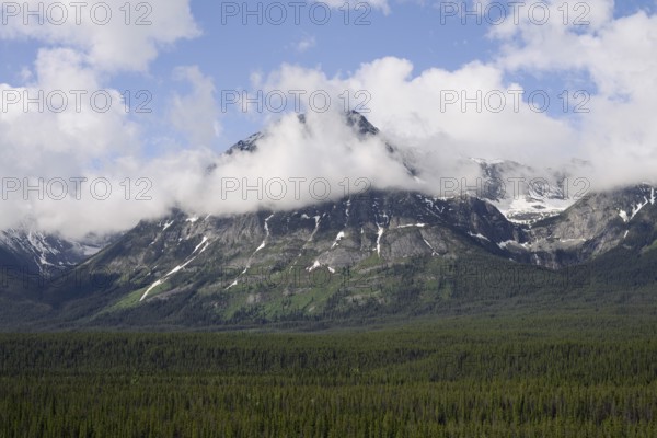 Mountain and clouds, Icefields Parkway, Jasper National Park, Alberta, Canada