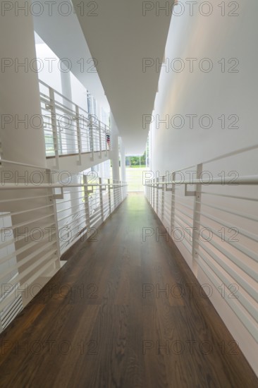 Long corridor in a modern building with a bright design and wooden floor, Frieder Burda Museum,
