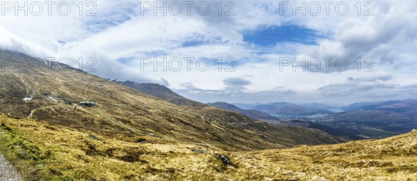 Panorama View from Nevis Range Mountains, Grampian Mountains, Fort William, Highland, Lochaber,