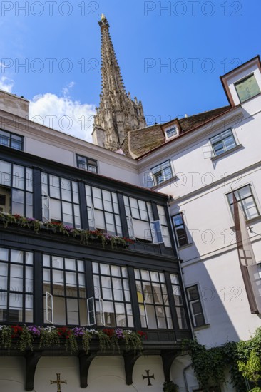 View from the inner courtyard of the Deutschordenshaus to St Stephen's Cathedral, Vienna, Austria,