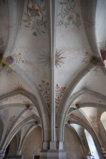 Late Gothic ribbed vault in the lay refectory, built in 1530, painted in 1528, Bebenhausen