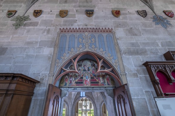 Painting c. 1335, Mary as the Throne of Solomon in the arched area above the exit door of the
