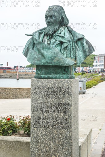 Sculpture, monument, bust, bronze bust of August Heinrich Hoffmann von Fallersleben, author of the