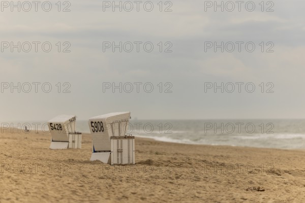 Abandoned beach chairs waiting for guests, Wennigstedt-Braderup, North Sea, Sylt,