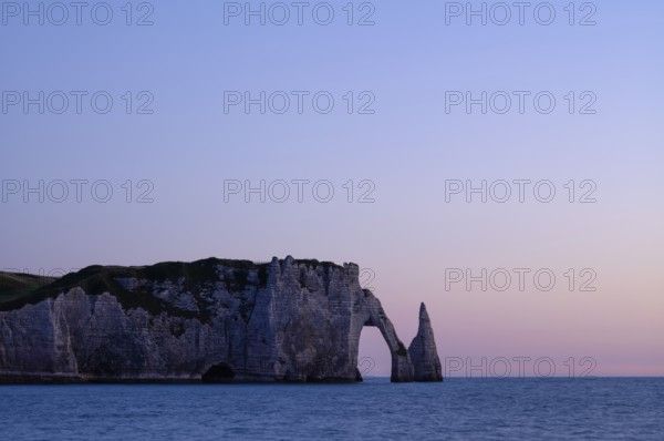 Rock arch Falaise or Porte d'Aval and rock needle Aiguille, Étretat, sea, steep coast, cliffs,