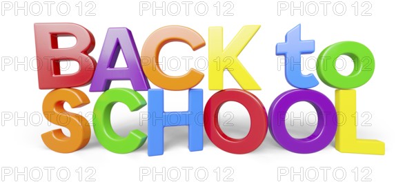 Stacked plastic magnetic letters with drop shadow spelling the phrase back to school isolated on a