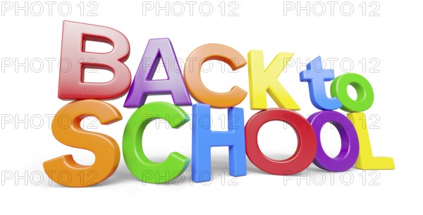 Stacked plastic magnetic letters with drop shadow spelling the phrase back to school in perspective
