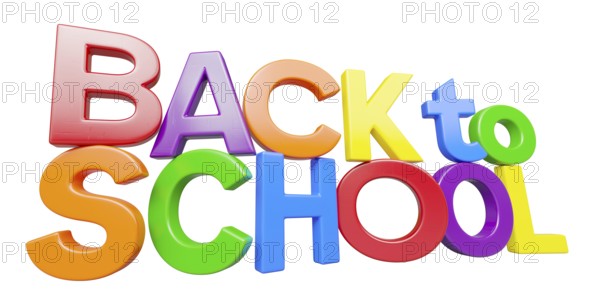 Stacked plastic magnetic letters spelling the phrase back to school in perspective isolated on a
