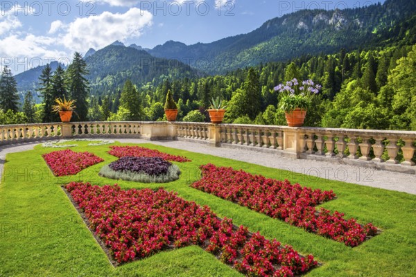 Baroque gardens at the Temple of Venus in the park of Linderhof Palace, Ettal, Ammertal, Upper