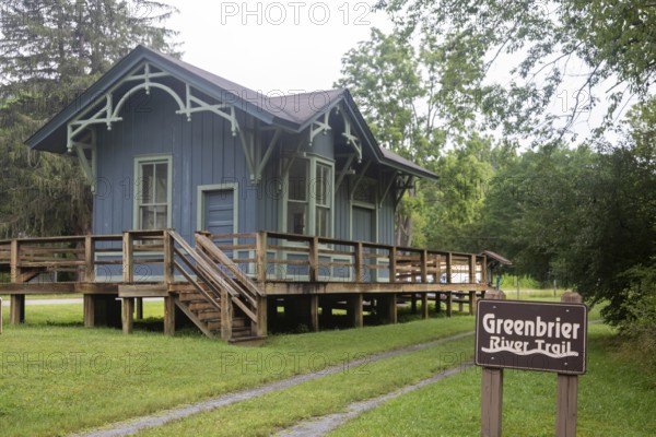 Clover Lick, West Virginia - A restored train station next to the Greenbrier River Trail. The