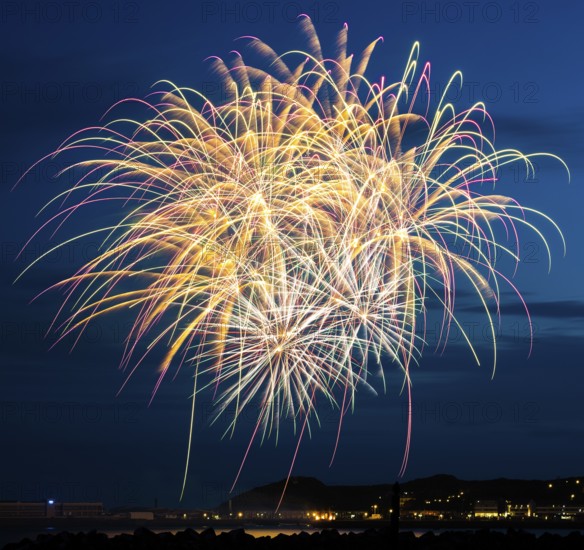 Bright, atmospheric, splendid and intense fireworks display with many illuminated sheaves for the