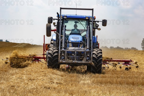 Hastings, Michigan - A farmer uses a New Holland ProTed 3625 tedder to aerate her crop. A tedder