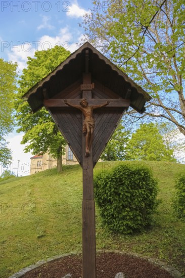 Wooden cross, crucifix, Jesus on the cross, Christian art, back of St Martinus, Catholic church,