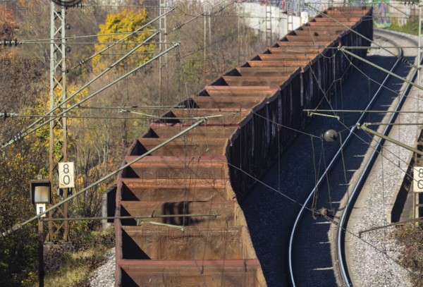 Freight train on the so-called Schusterbahn, a bypass of Stuttgart Central Station. Stuttgart,