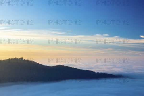 Inversion weather, fog, sunset, view from Breitenstein, Teck Castle, autumn, Ochsenwang, Swabian