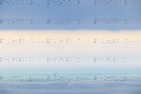 Inversion weather, fog, sunrise, autumn, view from Breitenstein of wind edges sticking out of the