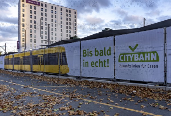Construction site of the stop at the main train station, for the new city railway, visualization of