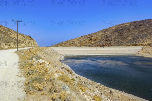 Mykonos, Cyclades, Greece - Dry Fokos Reservoir near Ano Mera. The Mykonos Municipal Water Supply