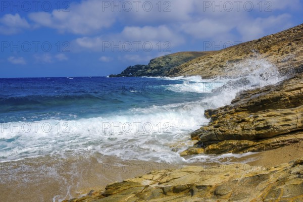 Mykonos, Cyclades, Greece - Fokos Beach, small settlement with sandy beach in the north of the