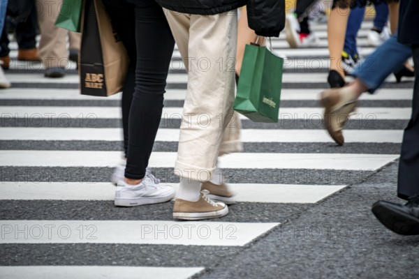 Pedestrian, crowd, lots of people crossing crosswalks, close-up, Shibuya Crossing, Shibuya,
