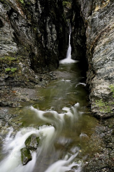Small waterfall, Diosaz mountain river in the gorge, Gorges de la Diosaz, Les Houches,