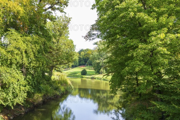 Neisse River in Muskauer Park, UNESCO World Heritage Site, Bad Muskau, Upper Lusatia, Saxony,