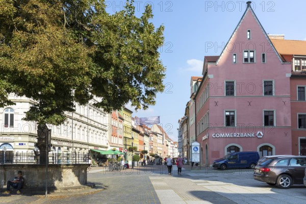View from the market square into the Jakobsstraße shopping street, Naumburg (Saale), Saxony-Anhalt,
