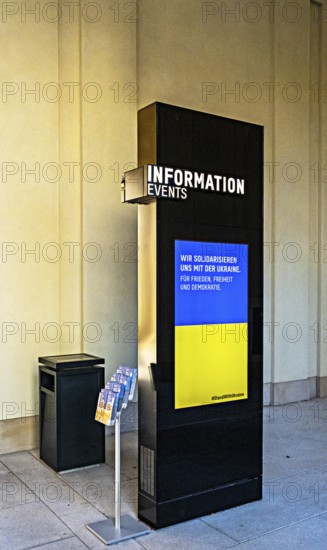 Black information columns with LED screen and notes, Humboldt Forum Berlin, Germany