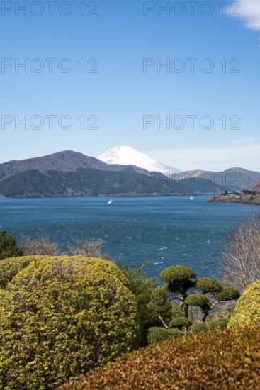 View of Lake Ashi with Mount Fuji volcano, Benten-no-hana Tenbodai viewpoint, Hakone Park, Hakone,